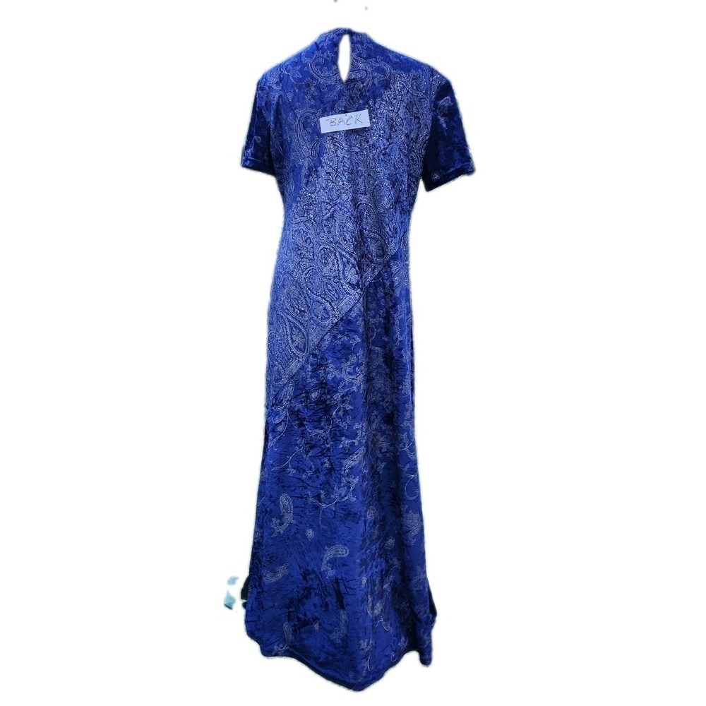 VTG Crush Velvet Maxi Dress Royal Blue/Purple GOLD DESIGN Long whimsigoth Shift - Picture 5 of 12